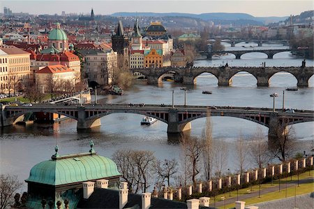 prague skyline - Bridges over the River Vltava, Old Town, Prague, Czech Republic, Europe Stock Photo - Rights-Managed, Code: 841-05960244