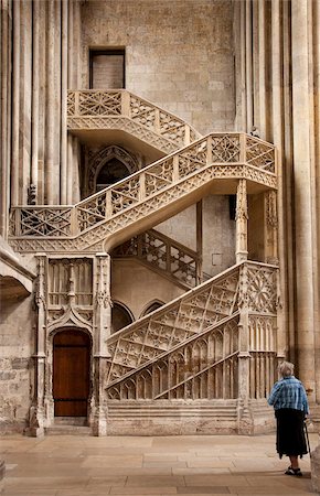 seniors in church - Lady with walking stick looking at Booksellers' Staircase, Rouen Cathedral, Rouen, Upper Normandy, France, Europe Stock Photo - Rights-Managed, Code: 841-05960460