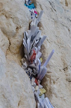 Paper notes in a crack of the Western Wall, Old City, Jerusalem, Israel, Middle East Stock Photo - Rights-Managed, Code: 841-05960579