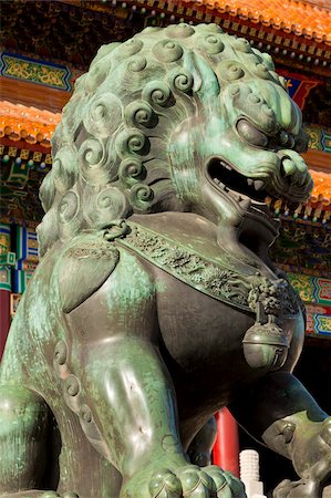 east asian artwork - Male bronze lion, Gate of Supreme Harmony, Outer Court, Forbidden City, Beijing, China, Asia Stock Photo - Rights-Managed, Code: 841-05960664