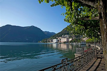 rail nobody - Lake of Lugano, Lugano, Canton Tessin, Switzerland, Europe Stock Photo - Rights-Managed, Code: 841-05961484