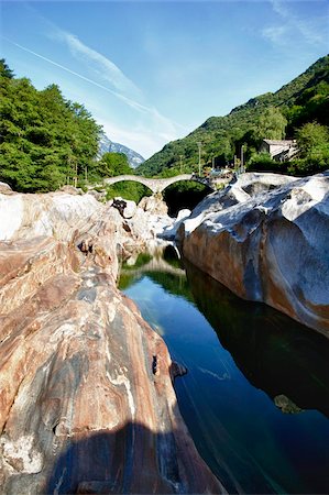 The village of Lavertezzo on Verzasca River, Canton Tessin, Switzerland, Europe Stock Photo - Rights-Managed, Code: 841-05961483