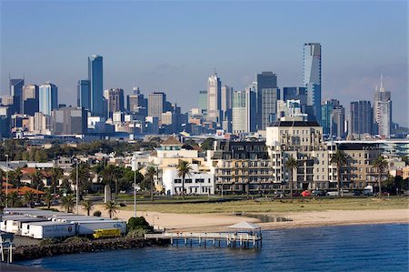 Horizon de la Melbourne ville vue du quai de la Station, Port Melbourne, Melbourne, Victoria, Australie, Pacifique Photographie de stock - Rights-Managed, Code: 841-05961566