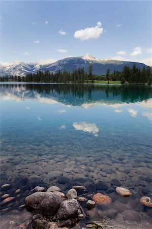 Reflections in Lake Beauvert, Jasper National Park, UNESCO World Heritage Site, British Columbia, Rocky Mountains, Canada, North America Stock Photo - Rights-Managed, Code: 841-05961774