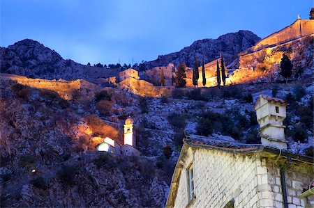 dusk brick - The ramparts of Kotor Castle illuminated at night, Kotor, UNESCO World Heritage Site, Montenegro, Europe Stock Photo - Rights-Managed, Code: 841-05961814