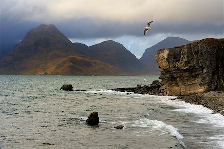 Vue à Cuillin Hills Elgol harbour, île de Skye, Hébrides intérieures en Écosse, Royaume-Uni, Europe Photographie de stock - Rights-Managed, Code: 841-05961888