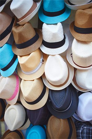 Panama Hats for sale in a small shop in Otavalo in northern