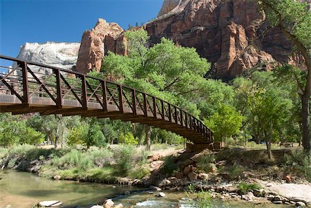 The Virgin River, foot bridge to access the Emerald Pools, Zion National Park, Utah, United States of America, North America Stock Photo - Rights-Managed, Code: 841-05962740