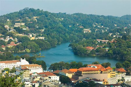 small town shopping - View east to the lake and the white Queen's Hotel on left and Kandy City Centre shopping complex in centre, Kandy, Sri Lanka, Asia Stock Photo - Rights-Managed, Code: 841-05962839