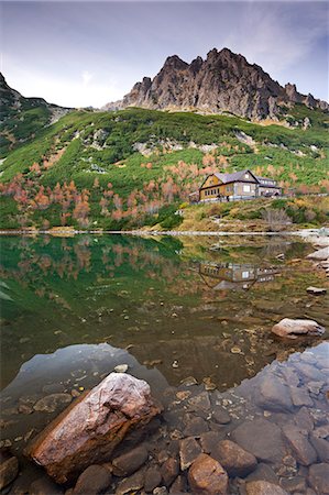 slovakia - Zelene Pleso Lake and Mountain Cottage in the High Tatra Mountains, Slovakia, Europe Stock Photo - Rights-Managed, Code: 841-06031540