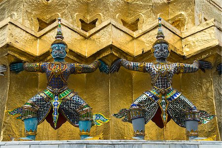 stupa - Statues of demons on the Golden Chedi, Wat Phra Kaeo Complex (Grand Palace Complex), Bangkok, Thailand, Southeast Asia, Asia Stock Photo - Rights-Managed, Code: 841-06031610