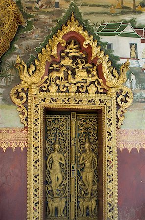 Temple door with murals, Wat Paphaimsaiyaram, Luang Prabang, Laos, Indochina, Southeast Asia, Asia Stock Photo - Rights-Managed, Code: 841-06031654