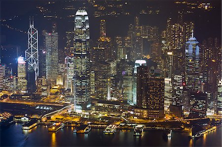 High angle view of Central, the main financial district, at night, Hong Kong Island, Hong Kong, China, Asia Stock Photo - Rights-Managed, Code: 841-06032017