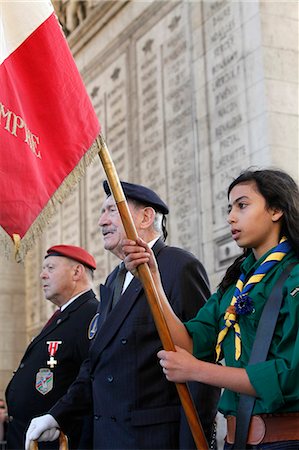 French Muslim girl scout and war veterans at the Arc de Triomphe, Paris, France, Europe Stock Photo - Rights-Managed, Code: 841-06032143