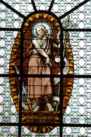 paris window - Stained glass in St. Sulpice basilica, Paris, France, Europe Stock Photo - Rights-Managed, Code: 841-06032178