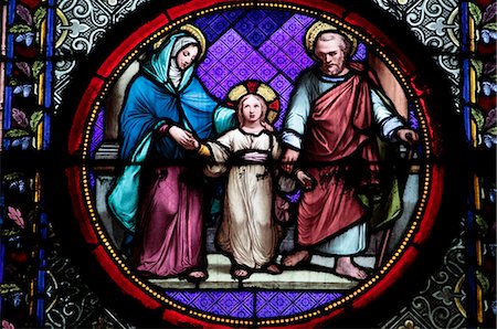 religious architecture - Holy Family stained glass in Sainte Clotilde church, Paris, France, Europe Stock Photo - Rights-Managed, Code: 841-06032287