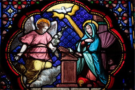 stain glass window - Annunciation of Mary stained glass in Sainte Clotilde church, Paris, France, Europe Stock Photo - Rights-Managed, Code: 841-06032288