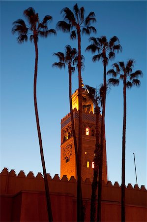 Minaret of the Koutoubia Mosque at dusk, Marrakesh, Morocco, North Africa, Africa Stock Photo - Rights-Managed, Code: 841-06033161