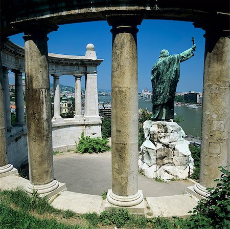 Gellert Monument with view over River Danube and city, Gellert Hill, Budapest, Hungary, Europe Stock Photo - Rights-Managed, Code: 841-06033375