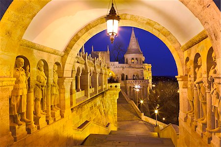 Fishermen's Bastion (Halaszbastya) at dusk, Buda, Budapest, Hungary, Europe Stock Photo - Rights-Managed, Code: 841-06033415