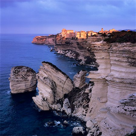 sea stack - The Falaise and Haute Ville at dawn, Bonifacio, South Corsica, Corsica, France, Mediterranean, Europe Stock Photo - Rights-Managed, Code: 841-06033756