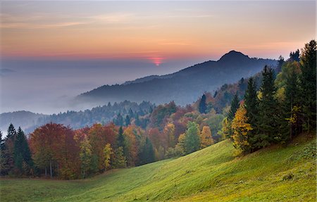 Mist over the Ljubljana Basin at sunrise in autumn, Central Slovenia, Slovenia, Europe Stock Photo - Rights-Managed, Code: 841-06033792