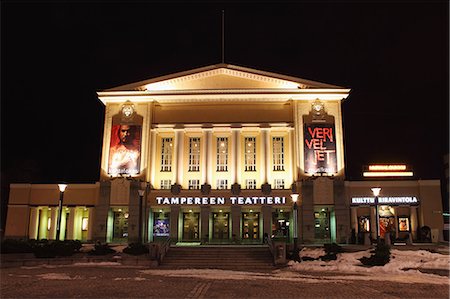 Facade of Tampere's Theatre (Tampereen Teatteri) on the Central Square (Keskustori), at night, in Tampere, Pirkanmaa, Finland, Scandinavia, Europe Stock Photo - Rights-Managed, Code: 841-06344197