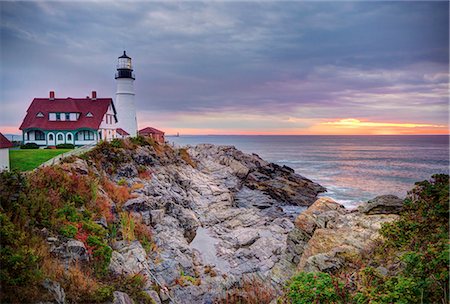 Portland Head Lighthouse at sunrise, Portland, Maine, New England, United States of America, North America Foto de stock - Con derechos protegidos, Código: 841-06344259