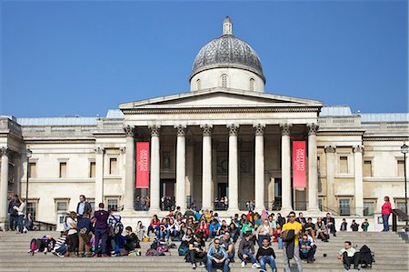 Visitors and tourists outside the National Gallery, Trafalgar Square, London, England, United Kingdom, Europe Stock Photo - Rights-Managed, Code: 841-06344524