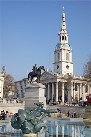 Fontaines de Trafalgar Square et St. Martin dans le champs, Londres, Royaume-Uni, Europe Photographie de stock - Rights-Managed, Code: 841-06344526