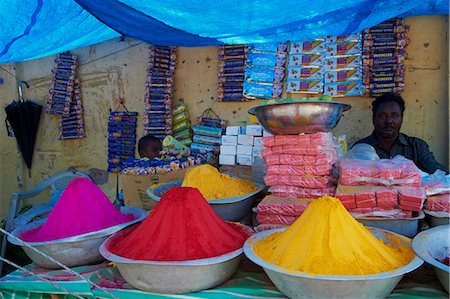 Coloured powders for sale, Channapatna village, Mysore, Karnataka, India, Asia Stock Photo - Rights-Managed, Code: 841-06344654
