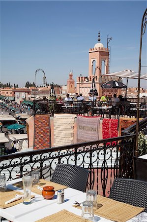Rooftop terrace and minarets, Place Jemaa El Fna, Marrakesh, Morocco, North Africa, Africa Stock Photo - Rights-Managed, Code: 841-06344743