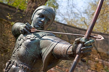 sculpture and close up - Robin Hood statue, Nottingham, Nottinghamshire, England, United Kingdom, Europe Stock Photo - Rights-Managed, Code: 841-06344867