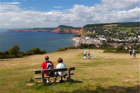 sidmouth devon england - View from Salcombe Hill to town and red cliffs, Sidmouth, Devon, England, United Kingdom, Europe Stock Photo - Rights-Managed, Code: 841-06345151