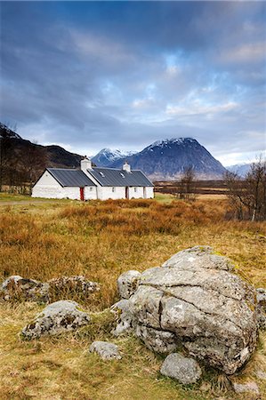 Black Rock Cottages und Buachaille Etive Mor, Rannoch Moor, Glencoe, Hochlandregion, Schottland Stockbilder - Lizenzpflichtiges, Bildnummer: 841-06345364