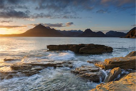 scottish mountains - Sunset at Elgol Beach on Loch Scavaig, Cuillin Mountains, Isle of Skye, Scotland Stock Photo - Rights-Managed, Code: 841-06345376