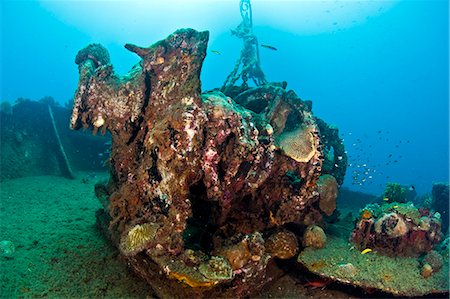 seabed - Gear on the deck of the wreck of the Lesleen M, a freighter sunk as an artificial reef in 1985 off Anse Cochon Bay, St. Lucia, West Indies, Caribbean, Central America Stock Photo - Rights-Managed, Code: 841-06340915