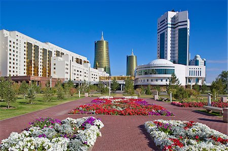 simsearch:841-06341018,k - House of Ministries and twin golden conical business centres, the southern one contains the headquarters of Samruk-Kazyna, Astana, Kazakhstan, Central Asia, Asia Stock Photo - Rights-Managed, Code: 841-06341028