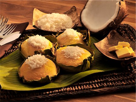 Bibinka, ein Filipno-Snack, Reis und Kokos Pudding, Philippinen, Südostasien, Asien Stockbilder - Lizenzpflichtiges, Bildnummer: 841-06341376