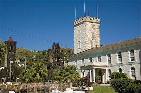 st vincent and the grenadines - Anglican cathedral on the right in the foreground, with the Roman Catholic cathedral on the left, Kingstown, St. Vincent, St. Vincent and the Grenadines, West Indies, Caribbean, Central America Foto de stock - Con derechos protegidos, Código: 841-06341412