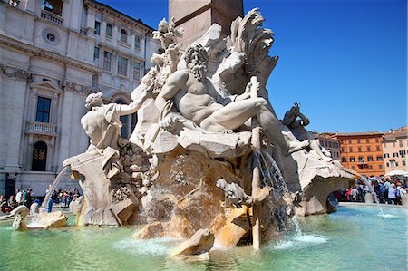 fountain - The Four Rivers fountain in Piazza Navona, Rome, Lazio, Italy, Europe Foto de stock - Con derechos protegidos, Código: 841-06341472