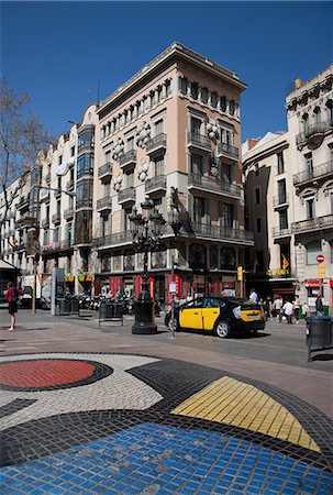 Pavement mosaic by Joan Miro on Las Ramblas, Barcelona, Catalonia, Spain, Europe Foto de stock - Con derechos protegidos, Código: 841-06341496
