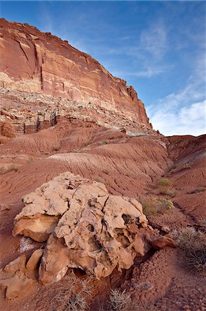 red rocks - Red rock cliffs and badlands, Capitol Reef National Park, Utah, United States of America, North America Stock Photo - Rights-Managed, Code: 841-06342443