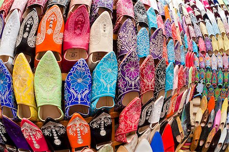Soft leather Moroccan slippers in the Souk, Medina, Marrakesh, Morocco, North Africa, Africa Stock Photo - Rights-Managed, Code: 841-06343095