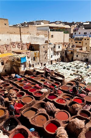 simsearch:700-03612982,k - Chouwara traditional leather tannery in Old Fez, vats for tanning and dyeing leather hides and skins, Fez, Morocco, North Africa, Africa Stock Photo - Rights-Managed, Code: 841-06343108