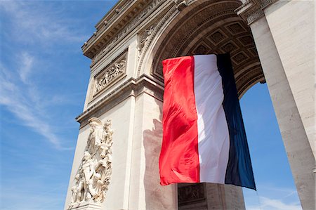 French flag under Arc de Triomphe built by Napoleon, Paris, France, Europe Stock Photo - Rights-Managed, Code: 841-06343135