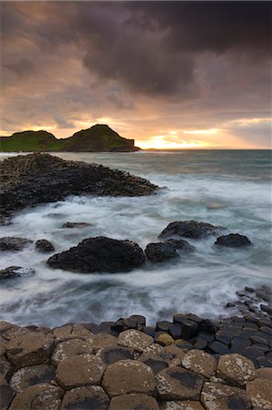 Sunset at Giants Causeway, UNESCO World Heritage Site, on the County Antrim coast, Northern Ireland, United Kingdom, Europe Stock Photo - Rights-Managed, Code: 841-06343410
