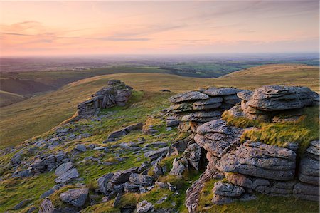 Granit Aufschlüssen am schwarzen Tor an einem Sommerabend, Dartmoor Nationalpark, Devon, England, Vereinigtes Königreich, Europa Stockbilder - Lizenzpflichtiges, Bildnummer: 841-06343503