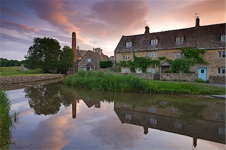 Cottages in the picturesque Cotswolds village of Lower Slaughter at sunrise, Gloucestershire, The Cotswolds, England, United Kingdom, Europe Stock Photo - Rights-Managed, Code: 841-06343549