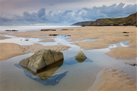 Rockpools on Sandymouth Beach in Cornwall, England, United Kingdom, Europe Stock Photo - Rights-Managed, Code: 841-06343563